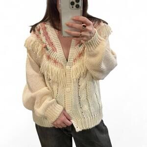Vintage Cream Fringe Knit Cardigan